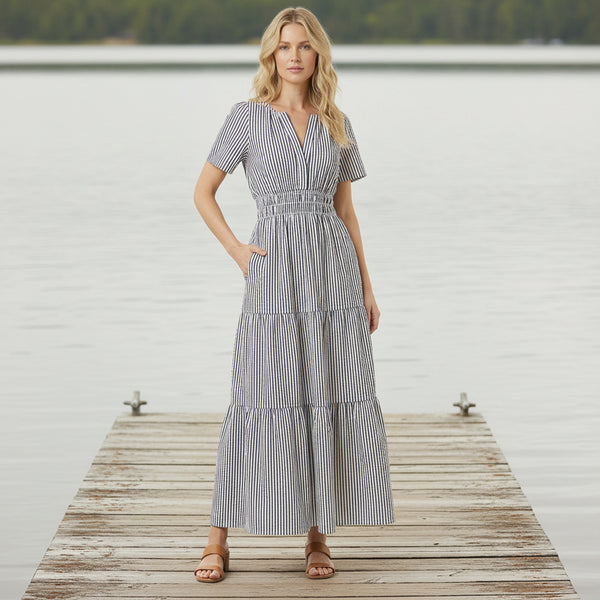 Navy Stripe Maxi Dress S-XL