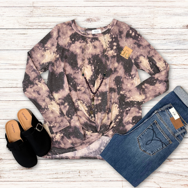 Crewneck Twist-front Tie-dye Top S-L