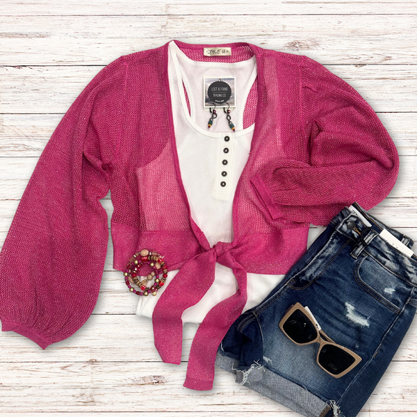 Fuchsia Tie Shrug S-L