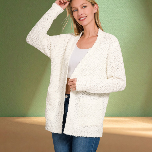 Ivory Popcorn Knit Cardigan S-L
