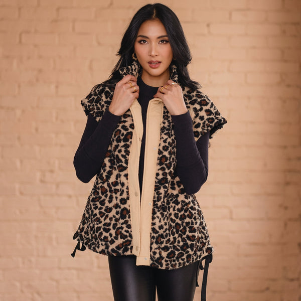 Beige & Brown Leopard Fleece Vest