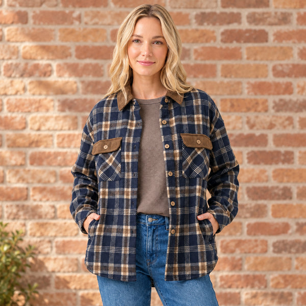 Navy Plaid Shacket S-XL
