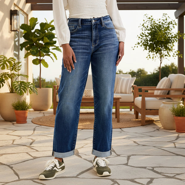 Judy Blue Midrise Billie Boyfriend Dark True Indigo Denim