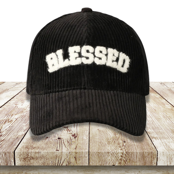 Blessed Black Corduroy Ball Cap