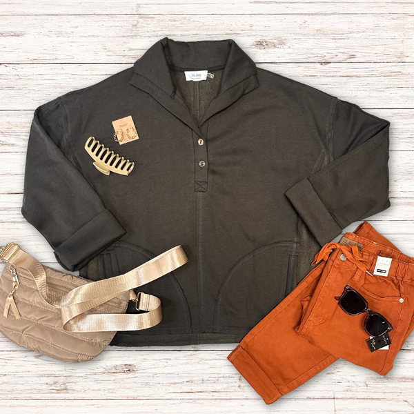 Charcoal Henley Pullover S-L