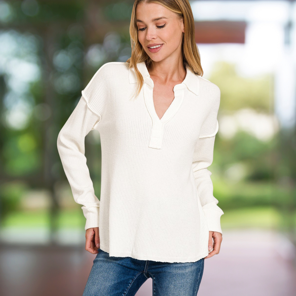 Ivory Waffle Weave Top S-L