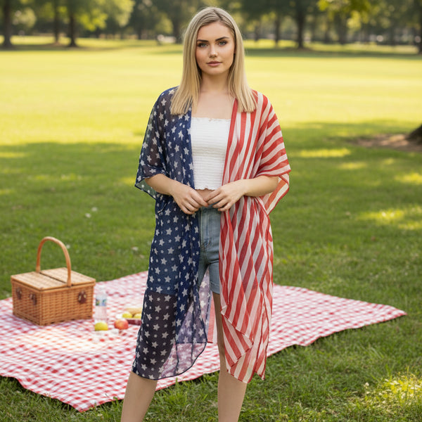 American Flag Patriotic Kimono One Size