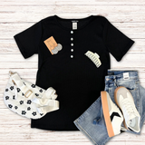 Black Waffle Henley Top S-3XL (Copy)