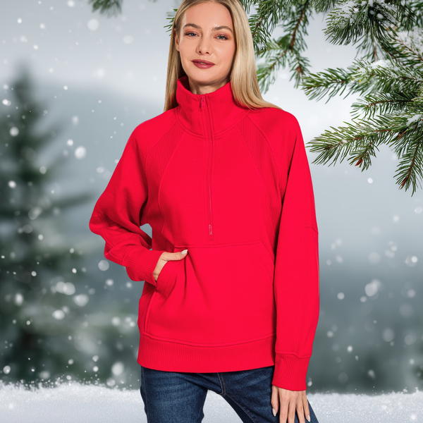 Red Fleece Quarter-Zip S-L