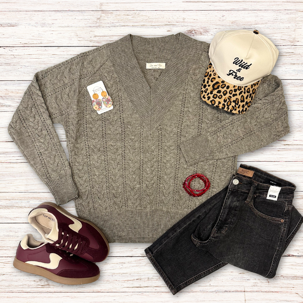 Gray V-neck Sweater S-L