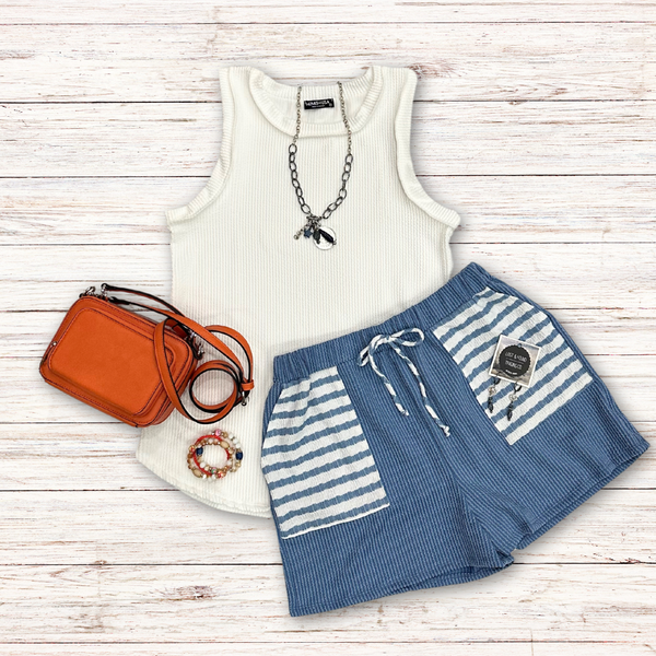 Blue Ribbed Shorts S-L