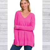 Zenana Neon Hot Pink Front Seam Sweater S-XL