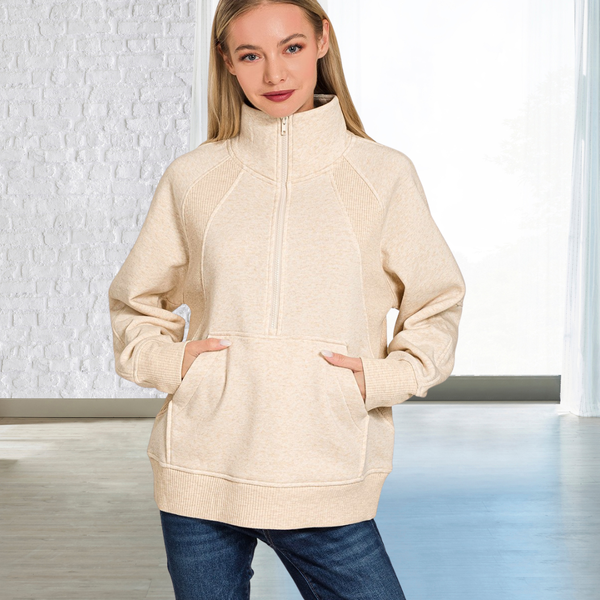 Heather Beige Fleece Quarter-Zip S-L