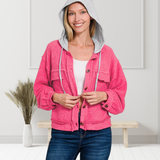 Zenana Fuchsia Hooded Shacket S-L