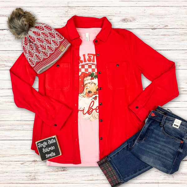 Solid Red Button Up S-XL