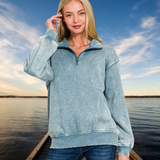 Zenana Vintage Washed Quarter-zip Pullover S-L