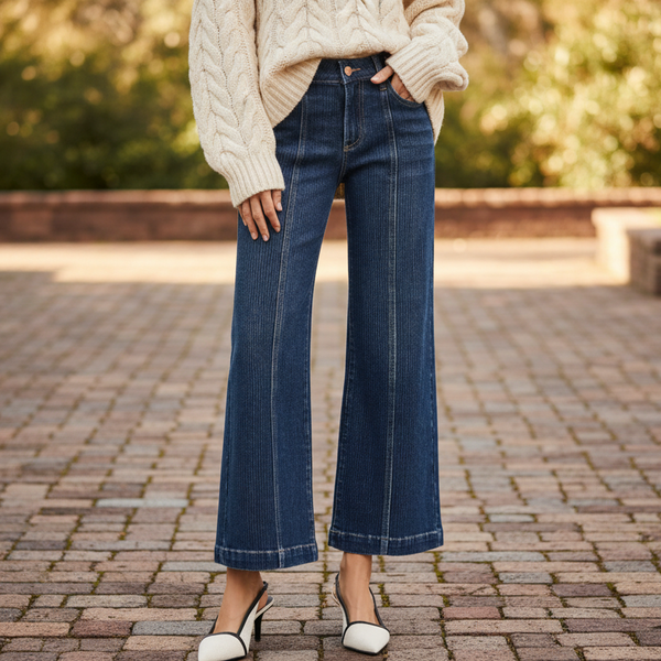 Risen Mid Rise Crop Wide Front Seamed Detailed Jeans