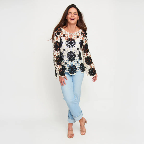 Blair Long Sleeve Crochet Floral Top S-XL