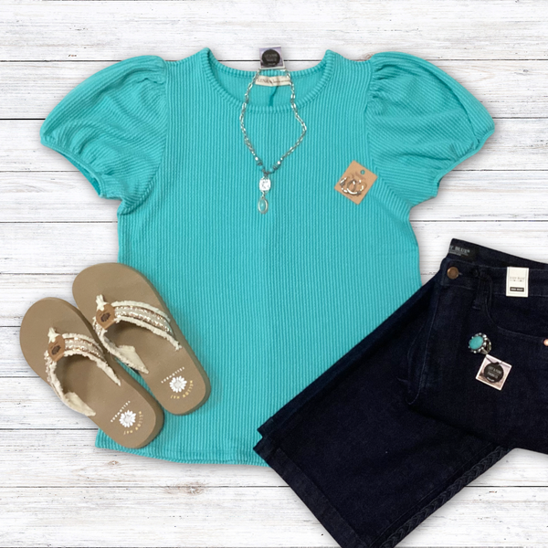 Aqua Ribbed Top S-L