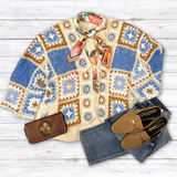 Blue/Camel Granny Square Cardigan