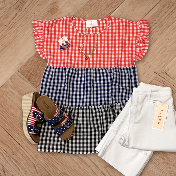 Gingham Block Top S-XL