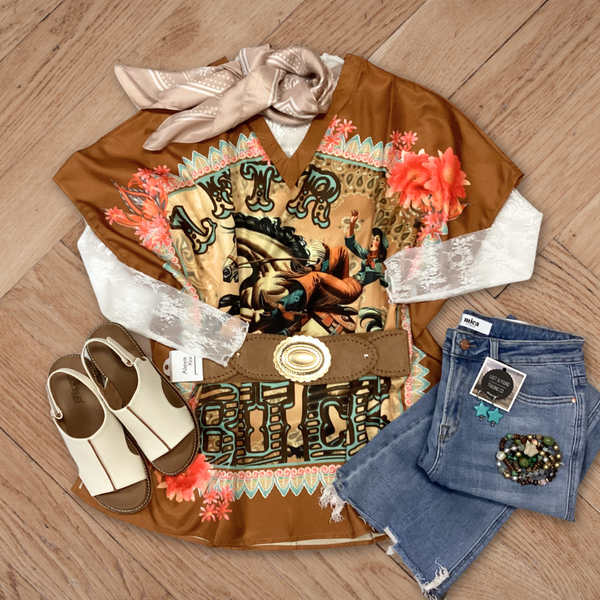 Western Graphic Pullover Satin Kimono