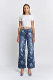 Mica Denim High Rise Wide Leg With Floral Embellishment
