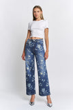 Mica Denim High Rise Wide Leg With Floral Embellishment