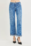 Risen Mid Rise Ankle Straight Print Details Jeans