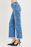Risen Mid Rise Ankle Straight Print Details Jeans