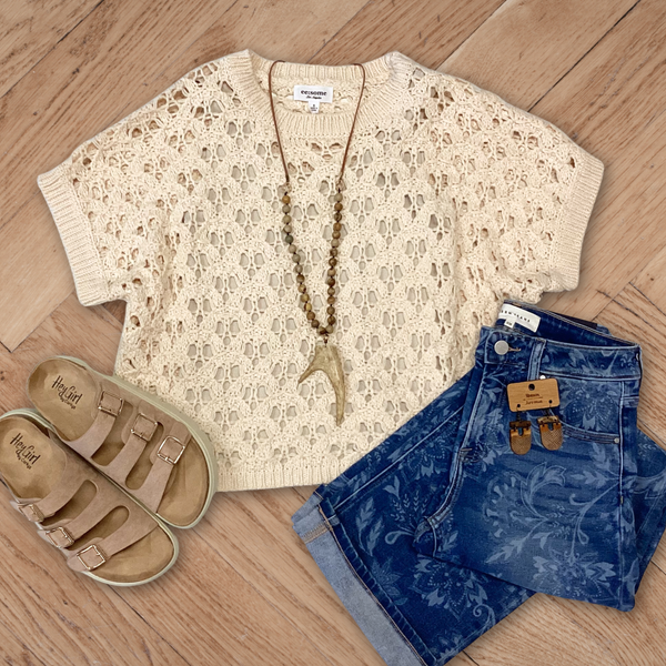 Oatmeal Crochet Sweater S-L
