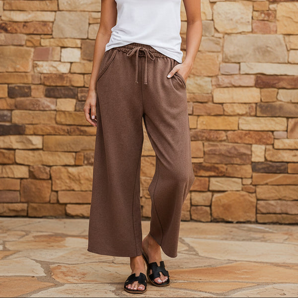 Brown Washed French Terry Flare Pants S-3XL