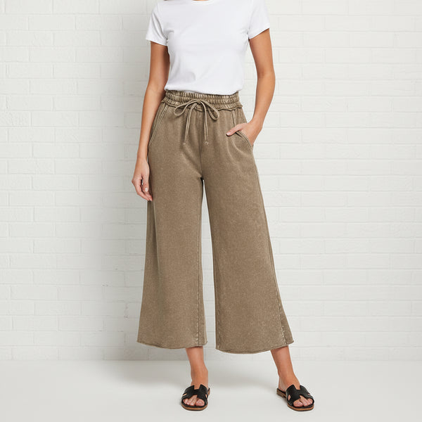 Mocha Washed French Terry Flare Pants S-3XL