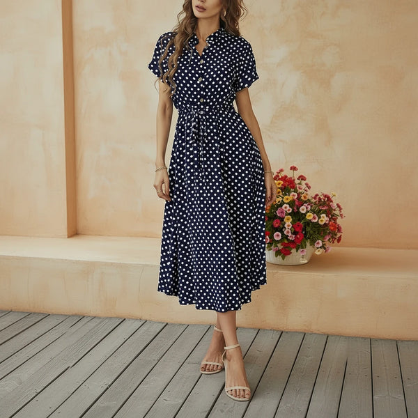 Navy Polka Dot Midi Dress S-XL