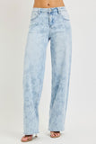 Risen High Rise Wide Baggy Floral Print Denim