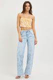 Risen High Rise Wide Baggy Floral Print Denim