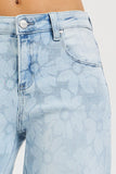 Risen High Rise Wide Baggy Floral Print Denim