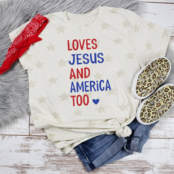 Loves Jesus & America Too Tee S-XL