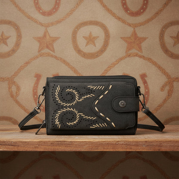 Wrangler Western Stitch RFID Phone Crossbody Wallet/Crossbody - Brown