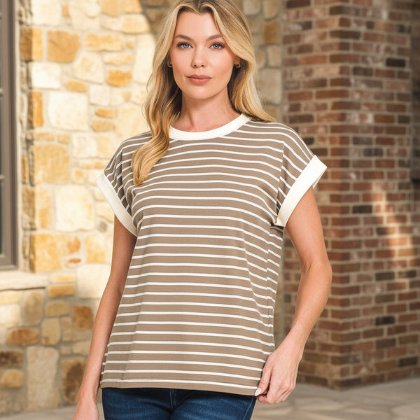 Mocha Stripe Top S-L