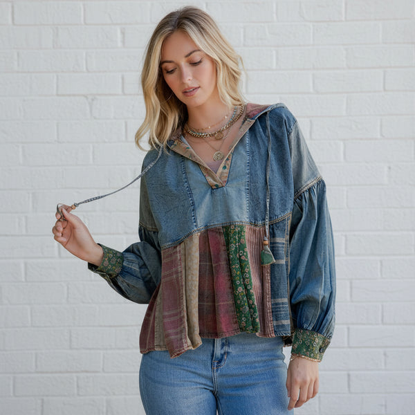 Allie Denim & Patchwork Top S-XL