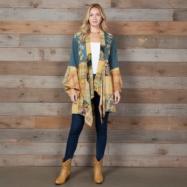 Western Boho Chic Patchwork & Denim Long Cardigan