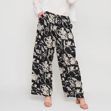 Black Fall Floral Palazzo Pants S-XL
