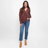 Drew Floral Fig V-Neck Long Sleeve Tiered Blouse S-XL