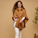 Kelsie Open Front Wrap One Size Faux Fur Collar Shawl
