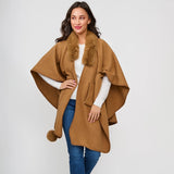 Kelsie Open Front Wrap One Size Faux Fur Collar Shawl