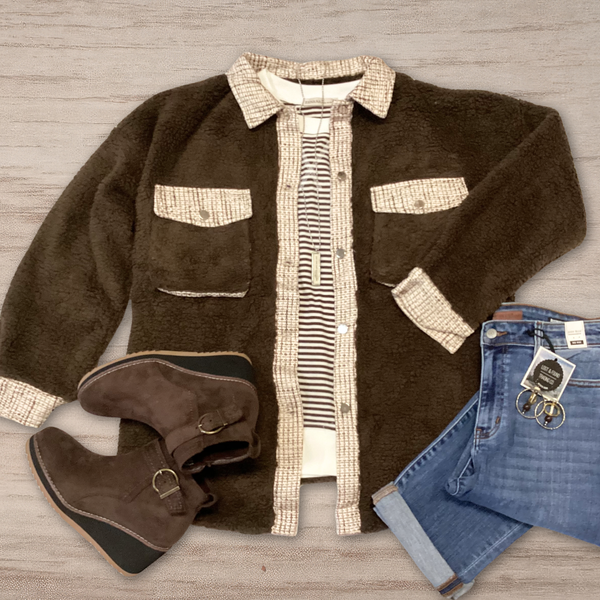Teddie Brown Sherpa Fleece Shacket S-XL
