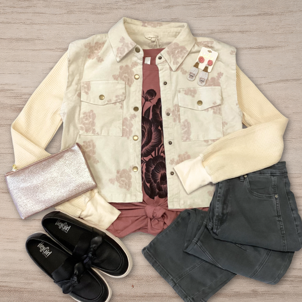 Ivory Washed Corduroy Embroidery Jacket