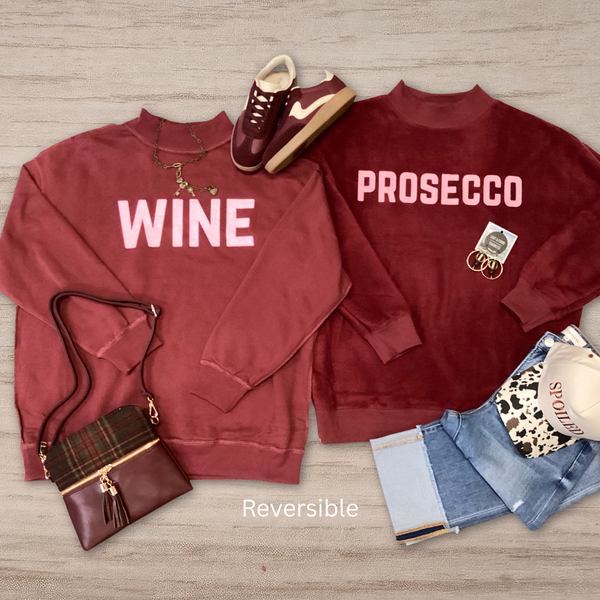 Wine/Prosecco Reversible Mock Neck Sweatshirt S-XL