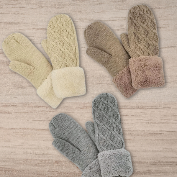 Fleece Lined Sherpa Cuffed Knit Mittens